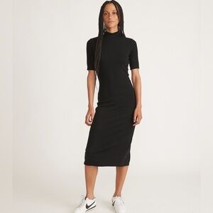Marine Layer | Lexi Rib Mock Neck Short Sleeve Midi Dress | black | xs